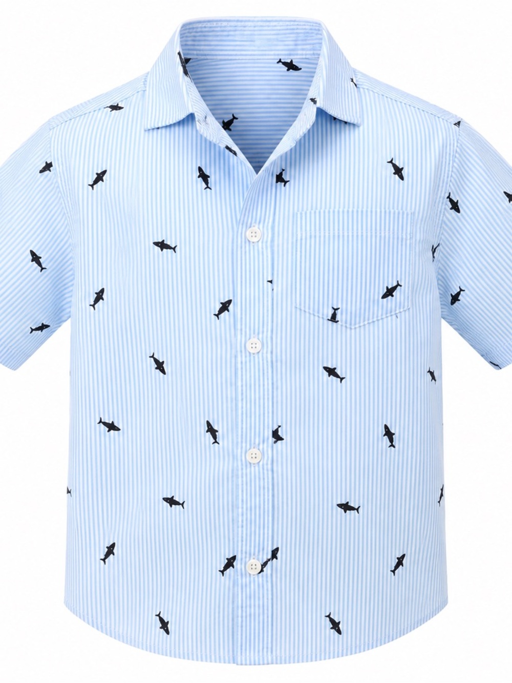SHARKS! WONDER NATION boys size 6 Button down shirt 100% cotton. Short sleeve.